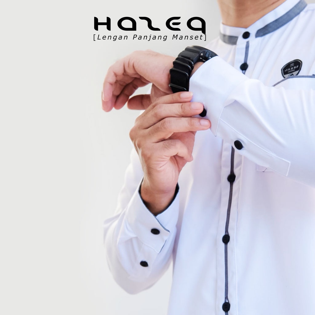 Baju Koko Pria Dewasa Lengan Panjang Ilnaaf Warna Putih Manset Hazeq