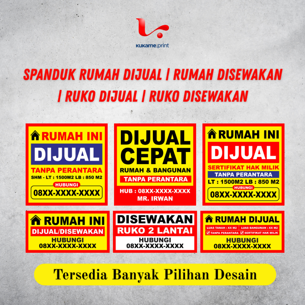 SPANDUK JUAL RUMAH | SPANDUK SEWA RUKO | CUSTOM SPANDUK 1x1