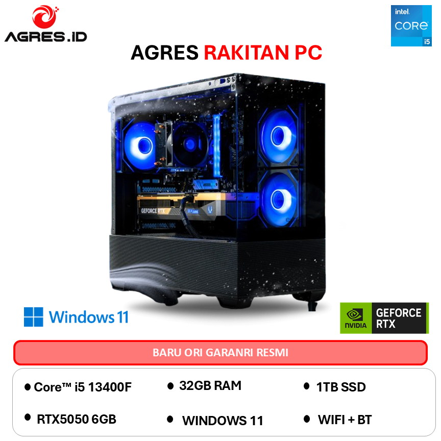CRYOLITE PC RAKITAN I5 13400F RTX 5050 8G - RAM 32GB 1TB WINDOWS 11 WIFI + BT RAKITAN PC GAMING