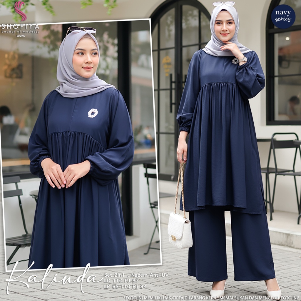 Kalinda Setelan Tunik Celana Kulot Panjang Jumbo Original Shofiya Bahan Premium Naeem Anti UV Set Ba