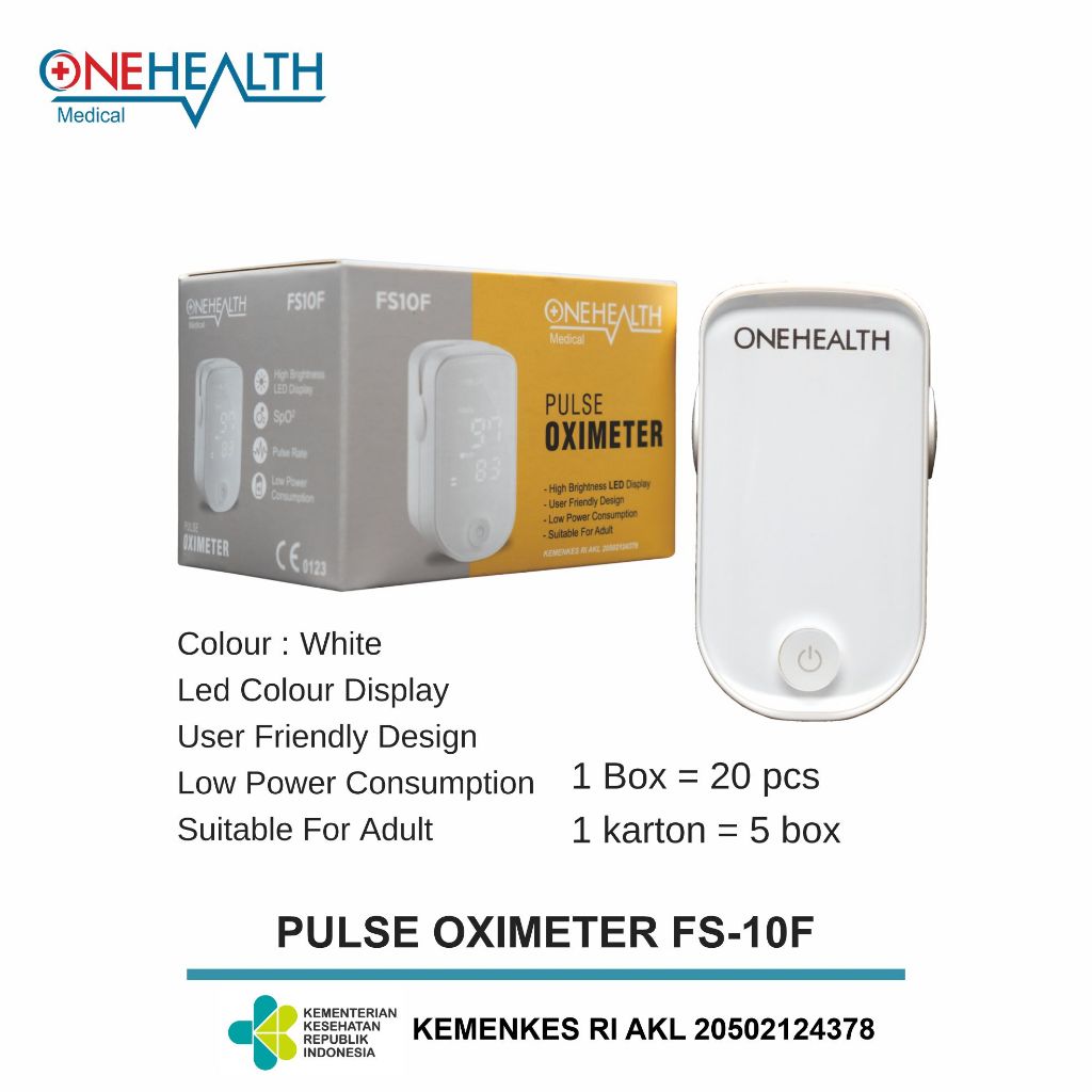 ONEHEALTH Pulse Oximeter FS10F SpO2 Detak Jantung LED Terang Baterai Hemat