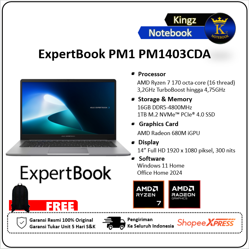 Asus ExpertBook P1 PM1403CDA Ryzen 7 170 16GB 1TB Win11+Office 2024 14" FHD