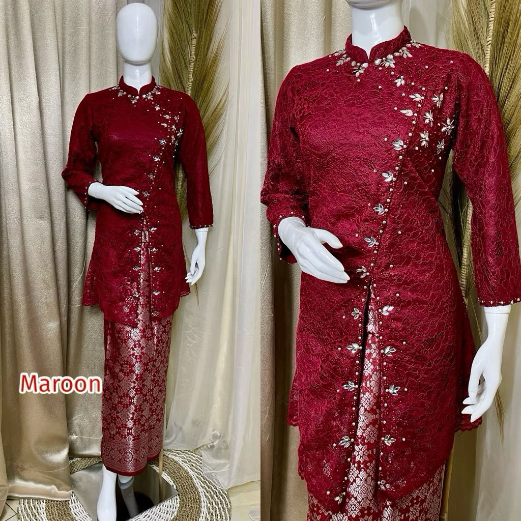 set kebaya janggan brokat payet / kebaya wanita modern / atasan wisuda mewah / kebaya brokat berpaye
