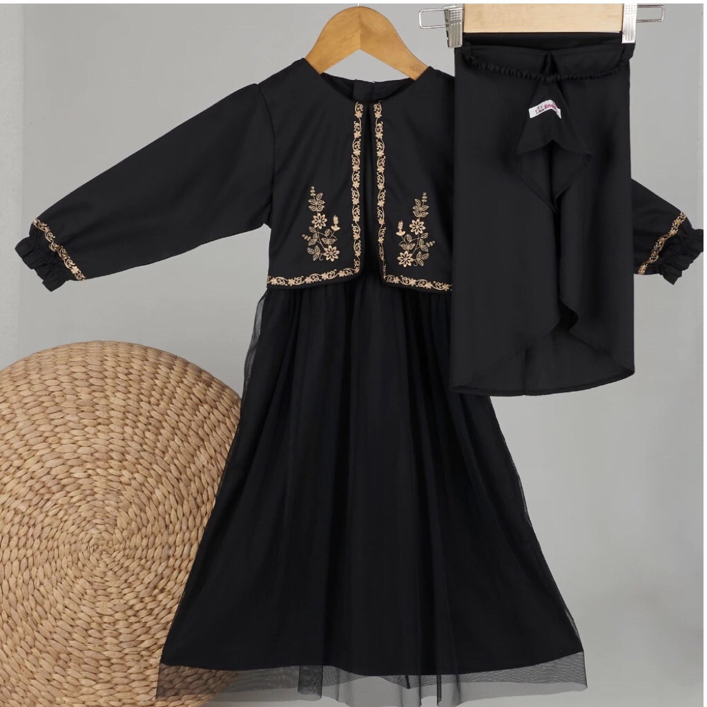 SNOBBY Raya Collection Gamis Hitam 001 - Gamis Anak Perempuan - Baju Muslim Anak Perempuan