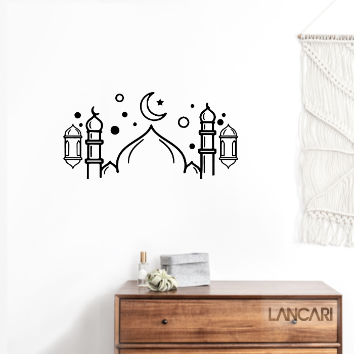 LANCARI dekorasi stiker Icon Masjid Lentera kaca sticker ramadan wall window decal idul fitri ramadh