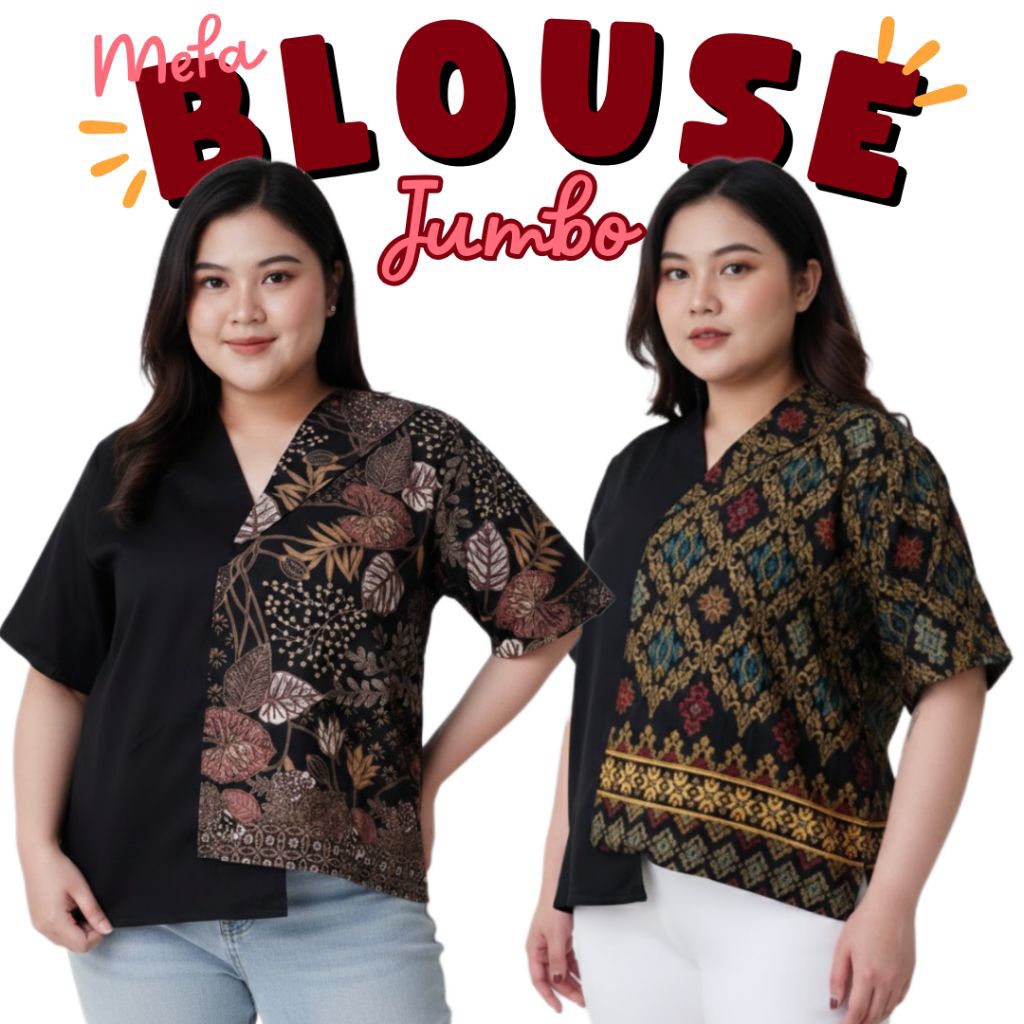 MEFA || BATIK WANITA JUMBO LD 120 CM ATASAN BIG SIZE KOMBINASI CREPE DAN BATIK FOIL MODERN CASUAL