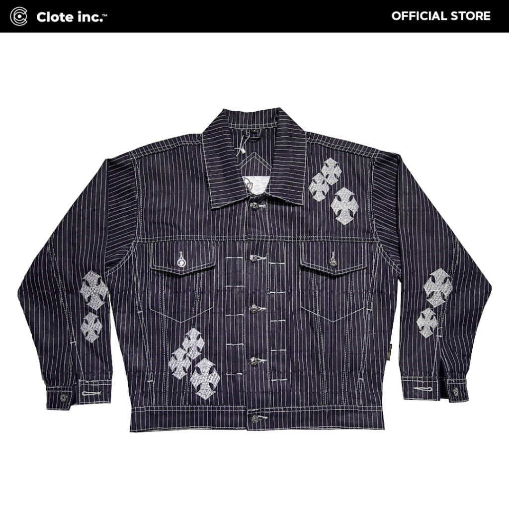 Jacket Boxy Crop Fit Wabash 10 oz Cultural Blue – Distro New Edition Denim Stripe Patch Embroidered