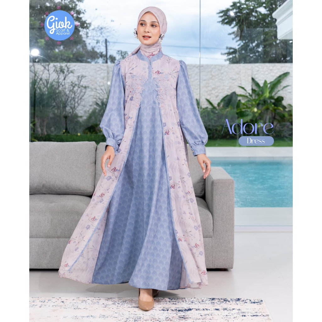 RAYA SERIES VOL 4 - Adore Dress by Giok Scarf - Baju Lebaran Gamis Printing Dress Giok