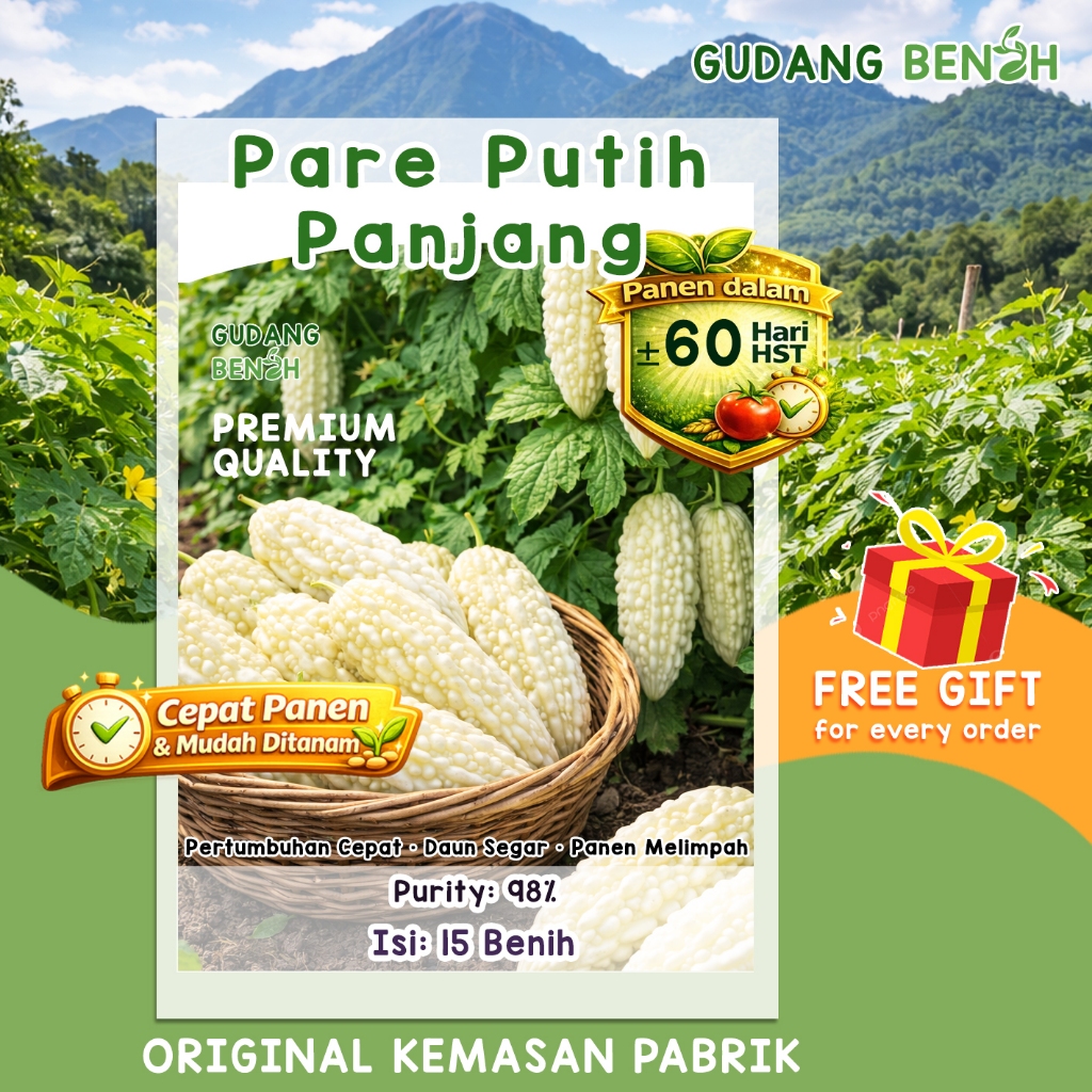 Benih Pare Putih Besar isi 15 Original - Bibit Paria Putih Super Unggul F1 - Biji Sayuran