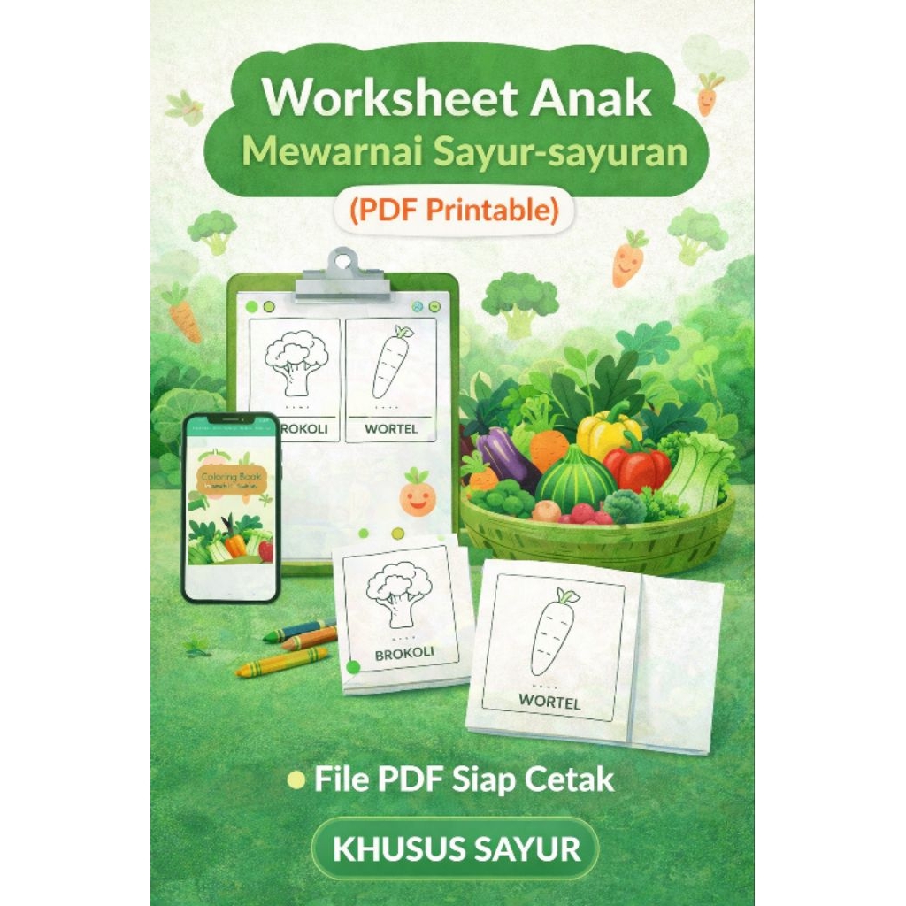 Worksheet Anak Mewarnai Sayur | PDF Printable | Lembar Belajar Anak TK PAUD