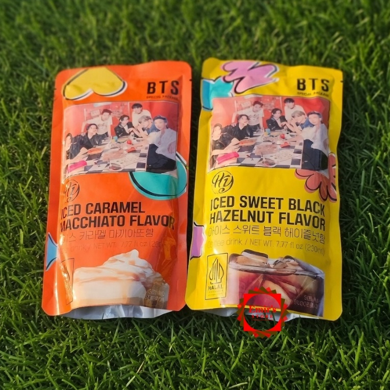 HY BTS Coffee | Es Kopi Korea | Iced Caramel Macchiato Flavor | Iced Sweet Black Hazelnut Flavour | 