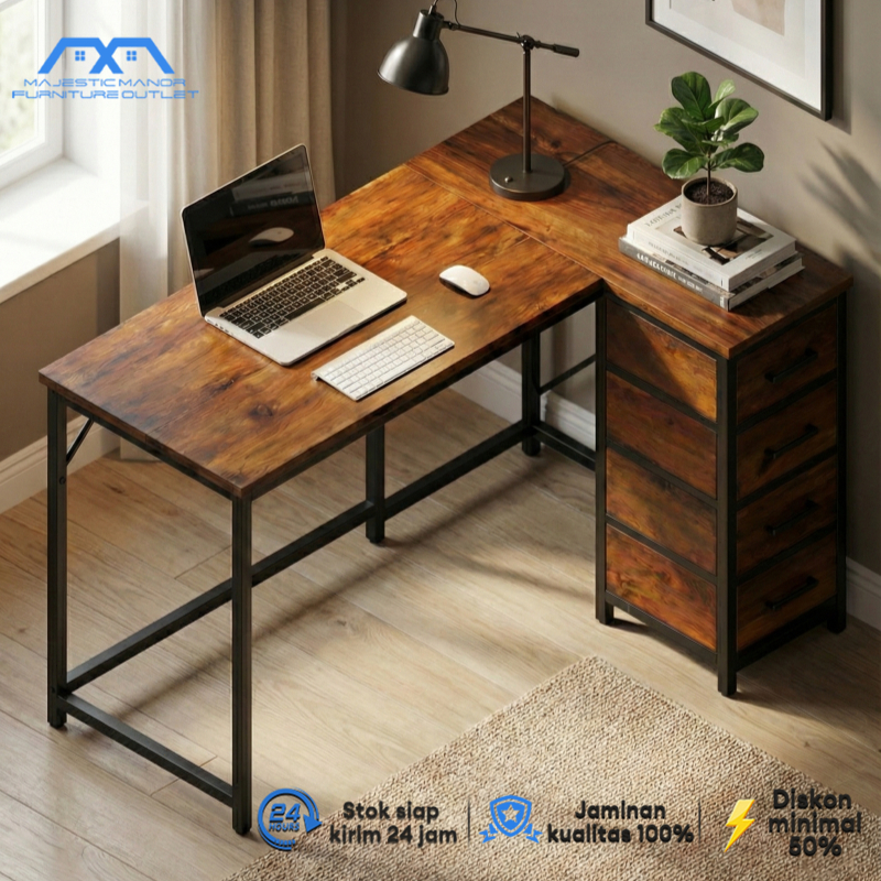 MAJESTIC Meja Kerja L Shape Minimalis Meja Belajar Sudut Kantor