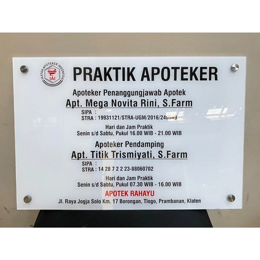 Papan Praktek, Papan Nama, Plang Nama, Nama Toko, Nama Klinik, Apoteker, Perawat, Bidan, Dokter, Pra