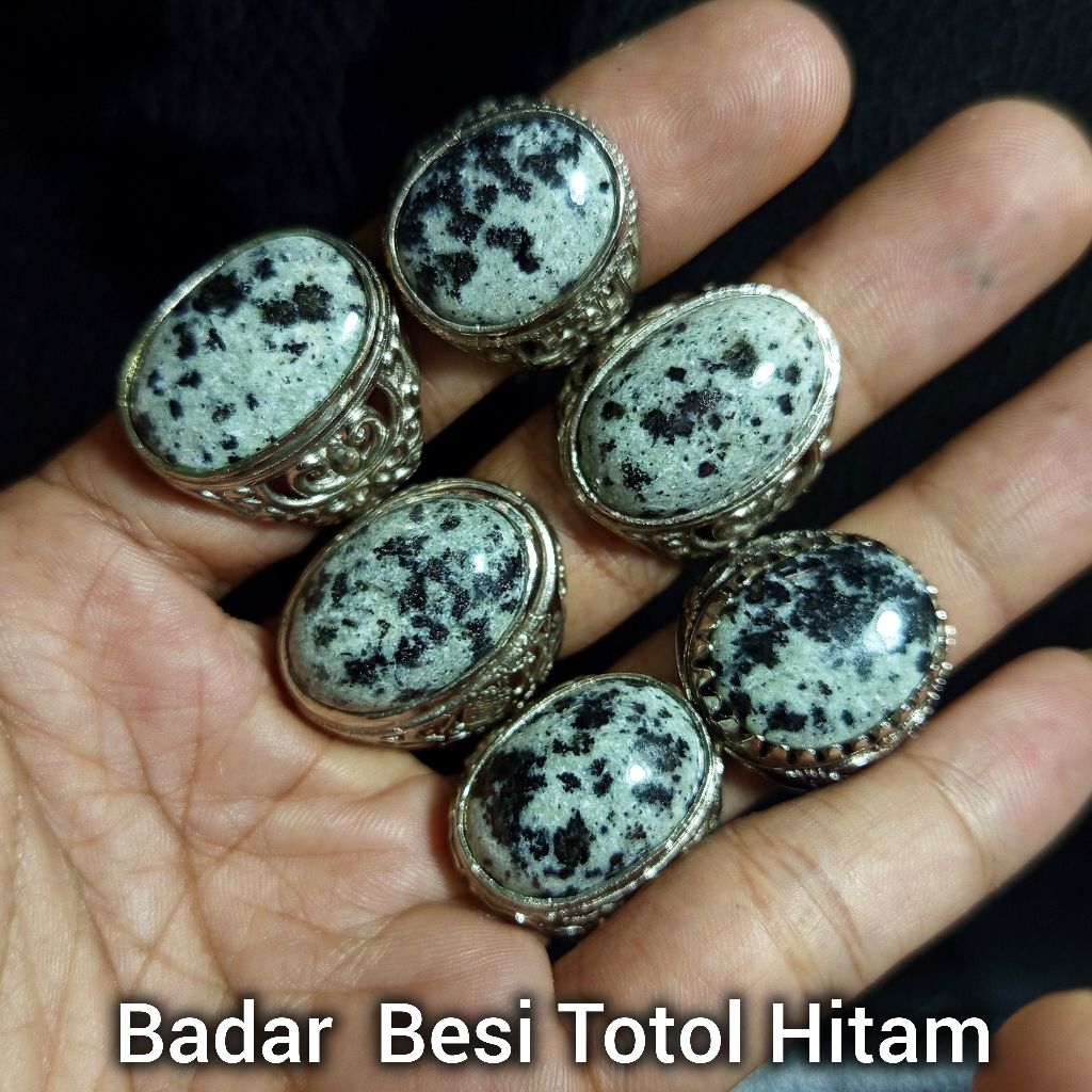 batu cincin badar besi totol hitam natural/batu badar besi loreng/batu badar besi bermotip natural/b