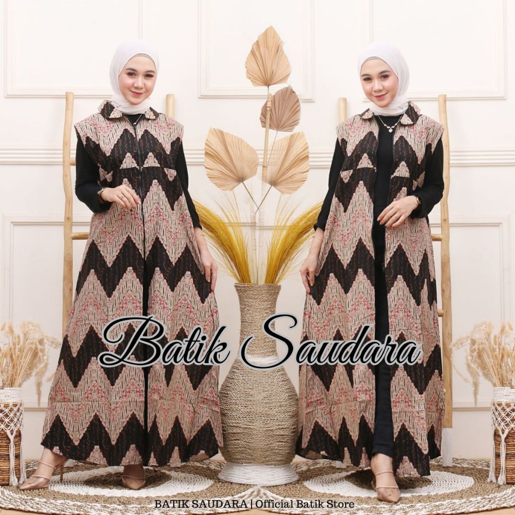Cardigan outer Batik Saudara Resleting Depan Tanpa Lengan Baju Wanita Jumbo Big Size LD 130