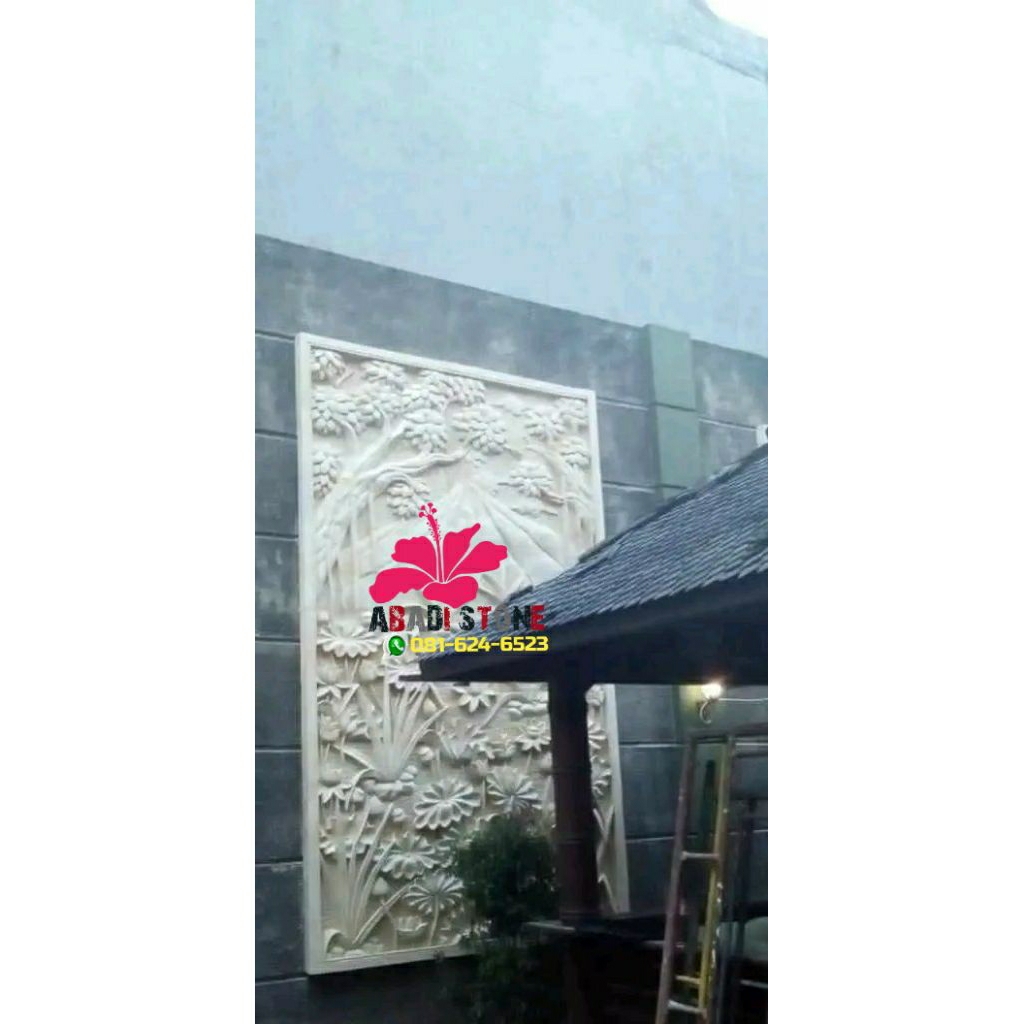 relief bunga hiasan dinding batu alam batu jogja
