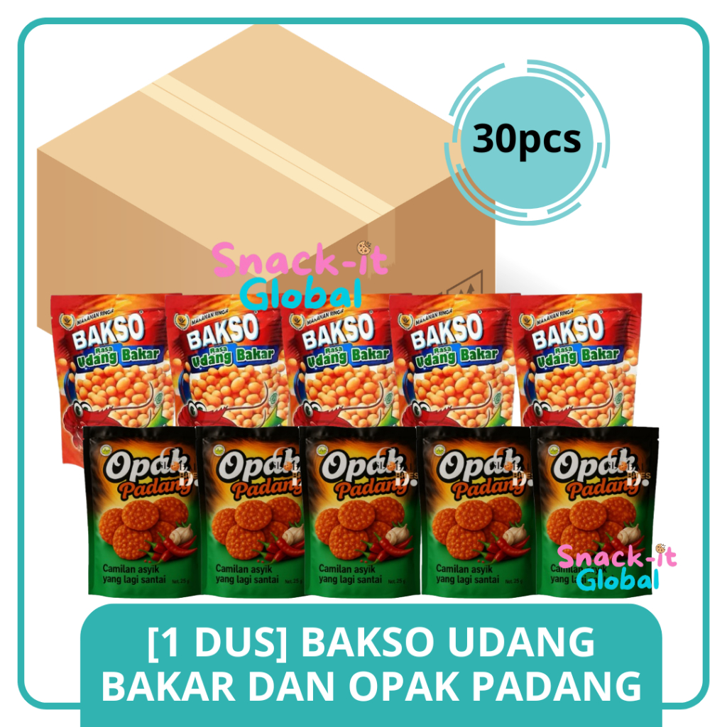 [1 DUS] SNACK BAKSO RASA UDANG BAKAR ISI 30 SACHET @30GR / OPAK PADANG 30GR