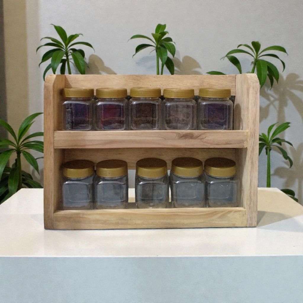 Rak bumbu dua susun + 10 toples