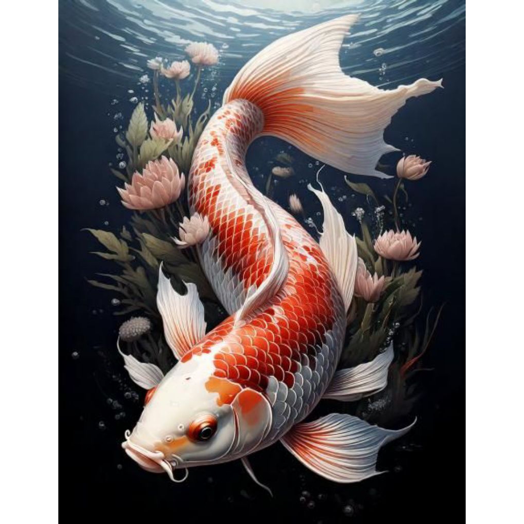 lukisan ikan koi aestetic hiasan dinding modern minimalis dekorasi rumah ruangan tamu kamar hotel