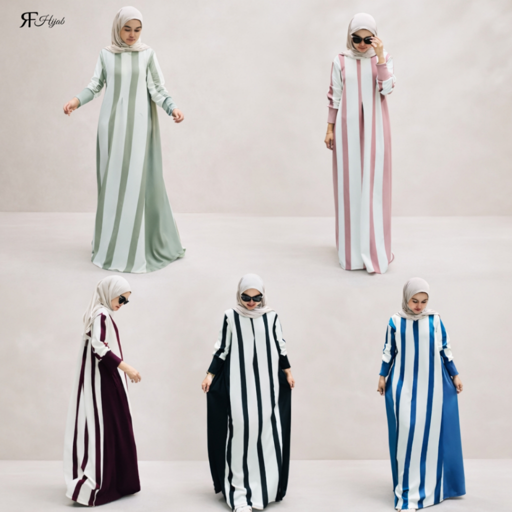 Dress Salur plus HIjab Kombinasi Busui Knit Import Wanita Hijab Muslim Gamis Syari