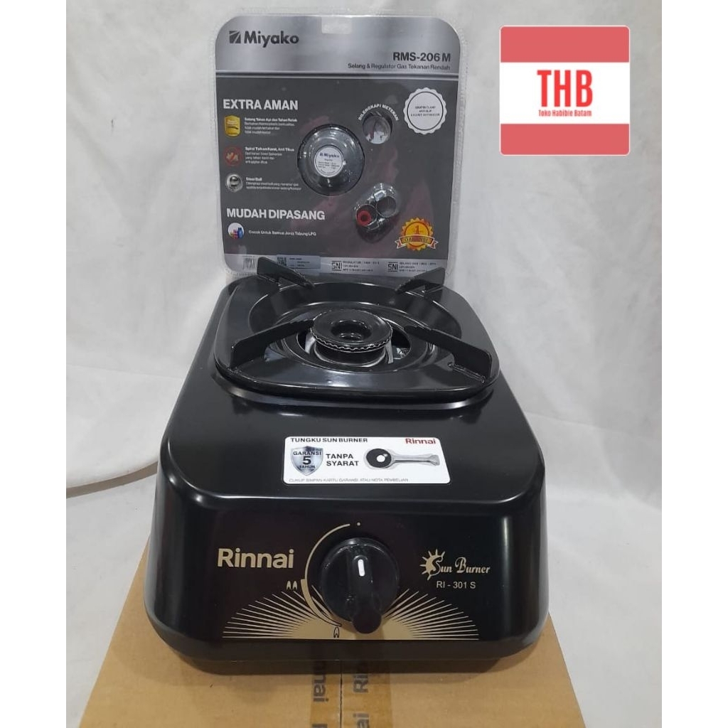 Kompor gas rinnai 1 tungku RI-301S,Set kompor selang miyako.