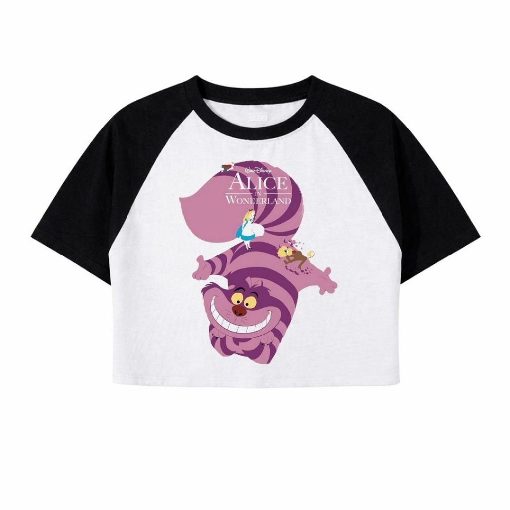 Psycho Crucify "Alice In Wonderland" Crop Top Raglan | Crop Tee | Kaos Wanita | Vintage | Atasan