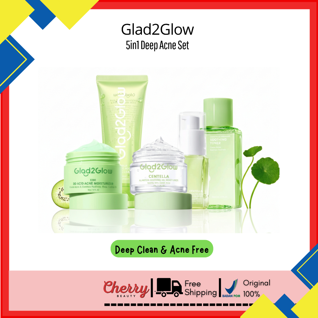 Glad2glow Paket 5in1 DEEP ACNE SET - Bundling Acne Set kiwi - Kiwi 3D Acid Acne Moisturizer - Cleans