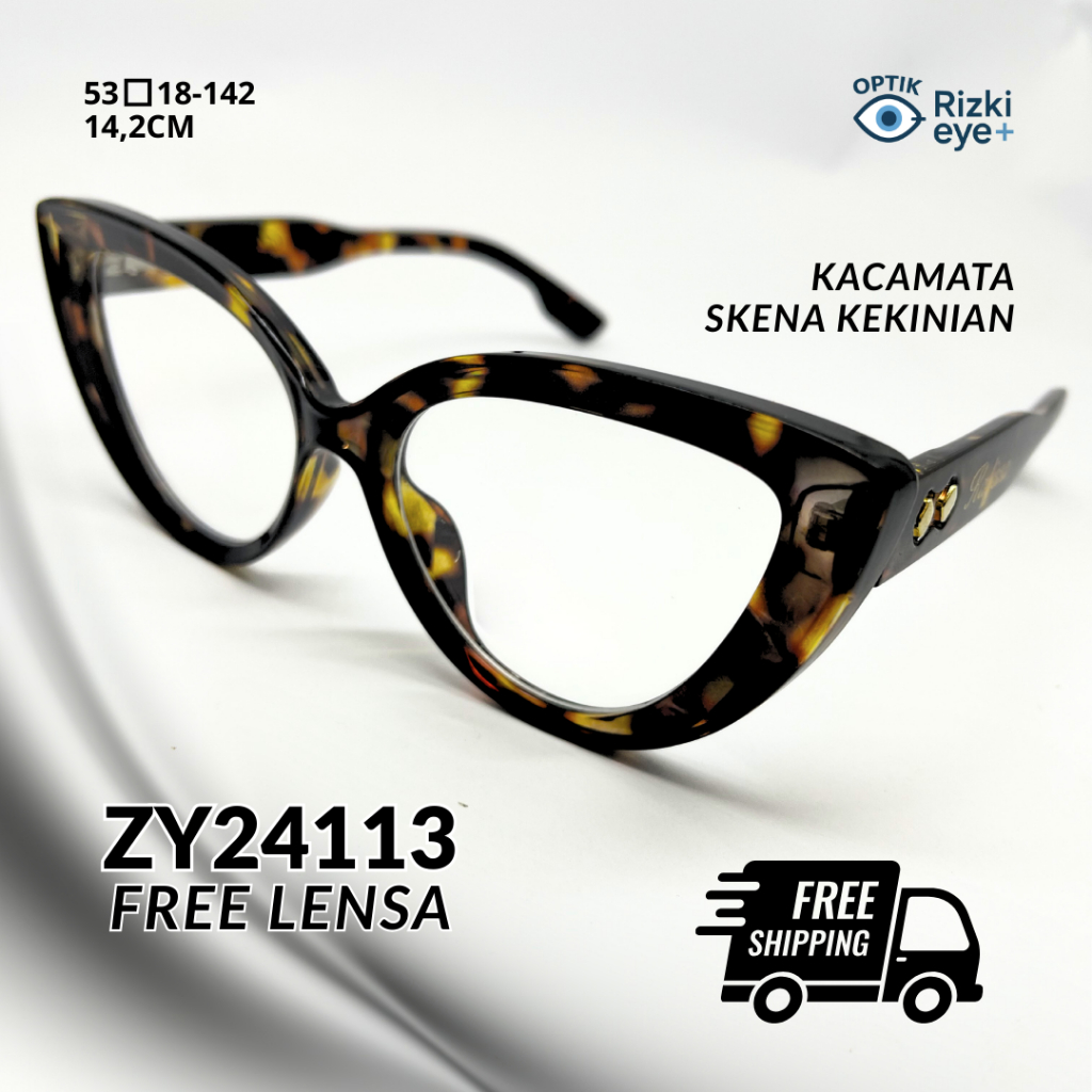 ZY24113 Kacamata Cat Eye Tebal Skena, Kacamata Leopard, Kacamata Anti Radiasi Uk 14,2cm untuk Wanita