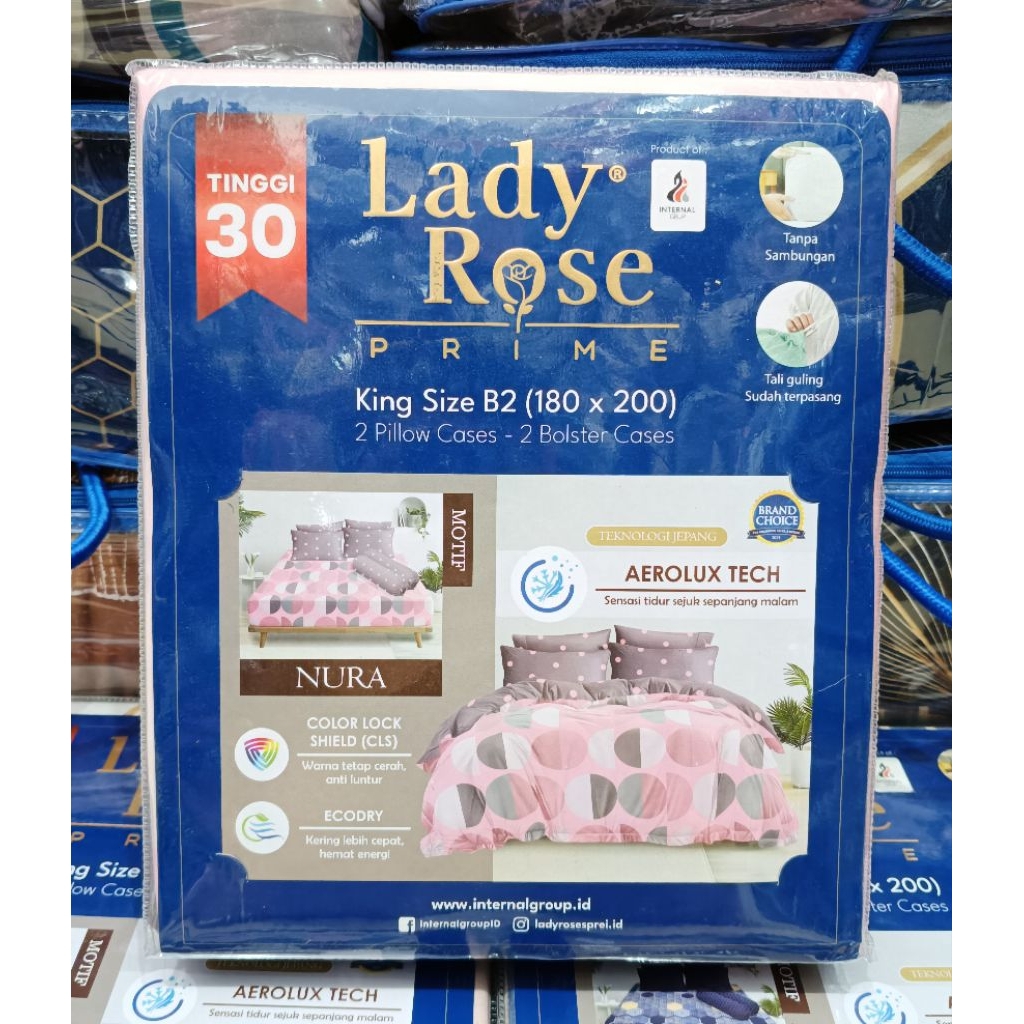 Sprei Lady Rose Ladyrose Prime King Ukuran 180x200 cm Tinggi 30 cm 3D 3in1 Disperse Kualitas Premium