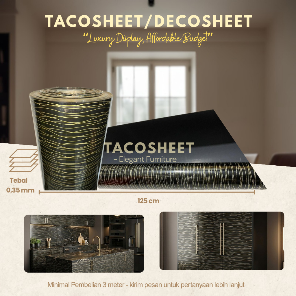 Tacosheet/Decosheet Hitam Gelombang (Black & Gold) cocok untuk segala furniture dan Kabinet lainnya