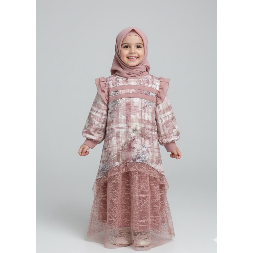 Thirka Kids - Gamis Anak Set Jilbab Bordir Model Bini Orang / Abaya Anak Set Hijab