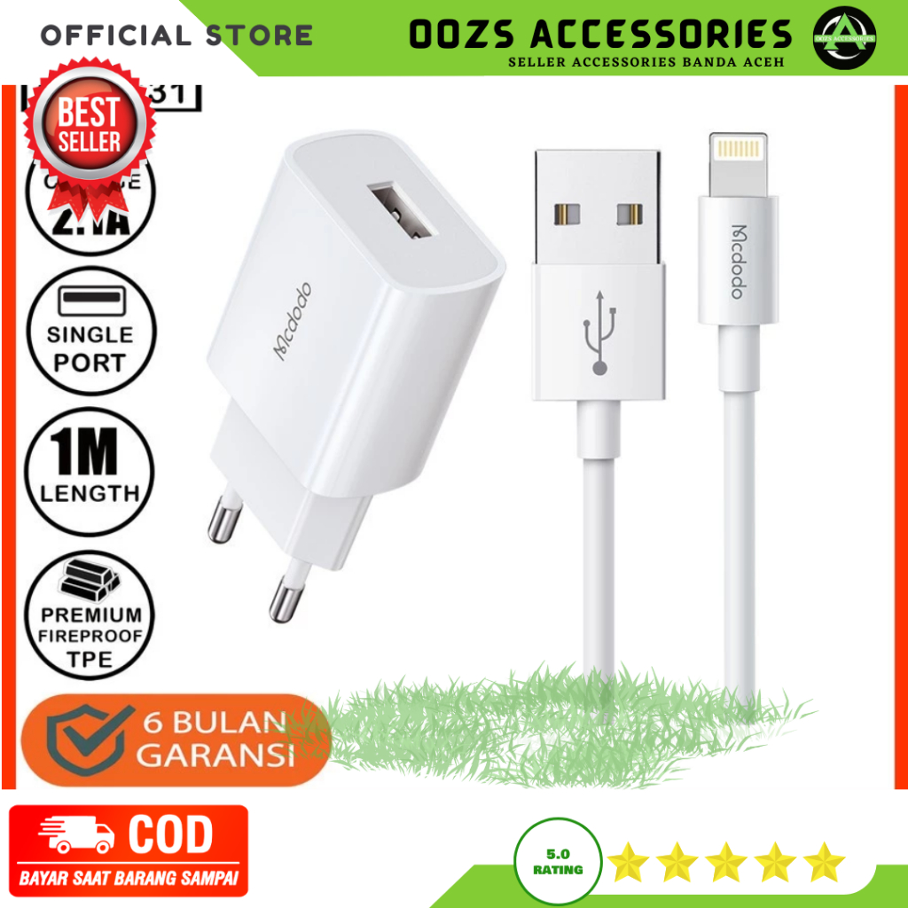 Mcdodo Travel Charger Set Adaptor+USB Lightning 2.1A Standard MFI CH-6631