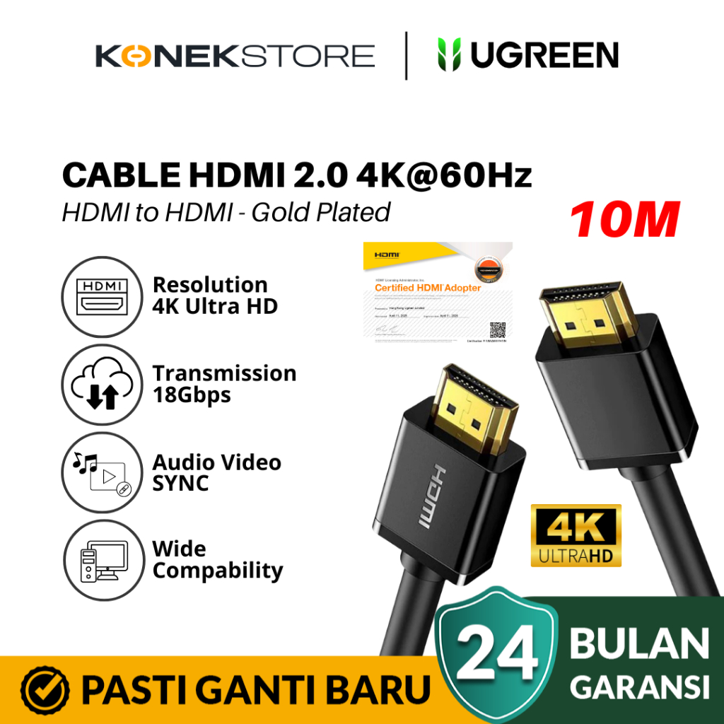Ugreen Kabel HDMI To HDMI 4K 60Hz 18Gbps Ultra HD 10 Meter