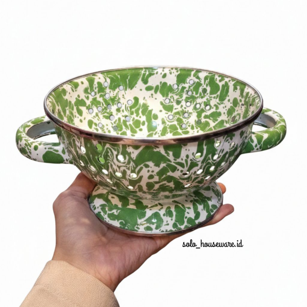 Wakul Nasi Tebal 16cm Enamel Blirik Polos Tosca - Tempat Nasi Jadul - Wakul Nasi Jadul Motif Blirik