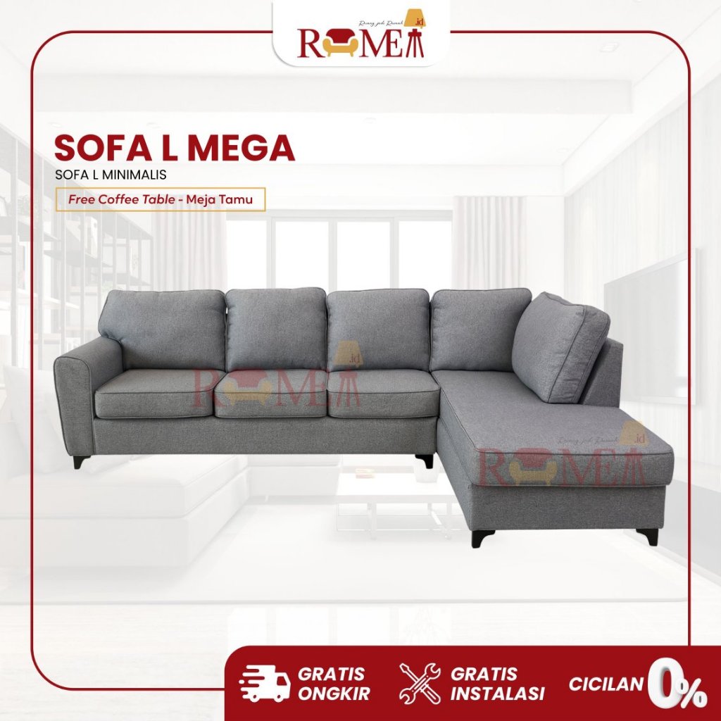 Rumea - Sofa L Mega Minimalis Modern Kain Maverick Premium – Sofa Sudut Nyaman Full Selonjoran + Bon