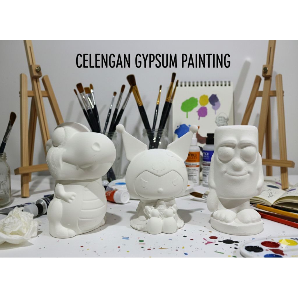 SOUVENIR CELENGAN GYPSUM POLOS - CELENGAN KARAKTER - PAKET USAHA MEWARNAI CELENGAN GYPSUM HARGA GROS