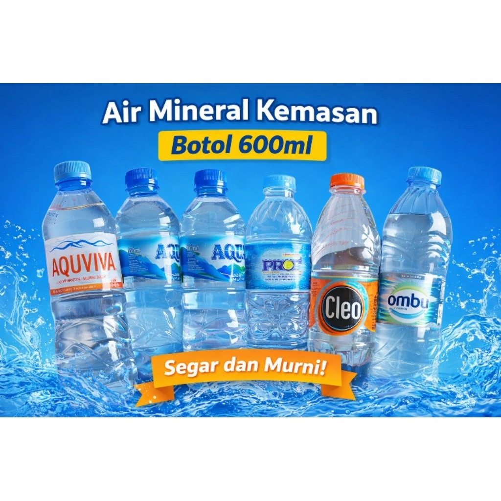 [INSTANS] Air Minum Mineral Kemasan Botol 600ml Berbagai Merk Aqua, Limenerale, Prof, Amanah, Aura, 