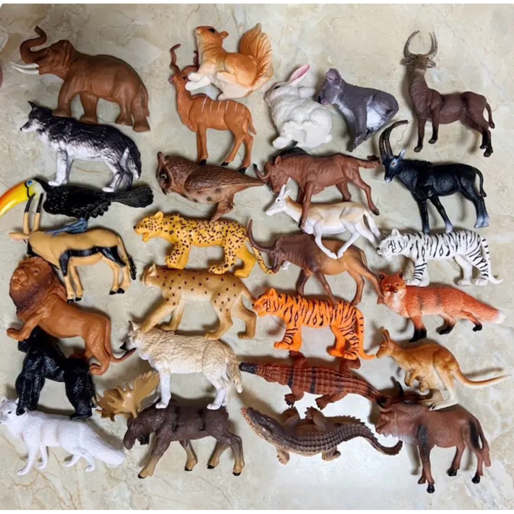 Miniatur hewan darat mainan edukasi edukatif anak simulasi hewan buas liar singa harimau gajah jerap