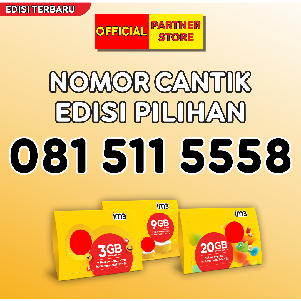 Kartu perdana Indosat Nomor Cantik & RAPIH Freedom Internet 3GB + Nelpon Seksiya Utama 30 Hari 18