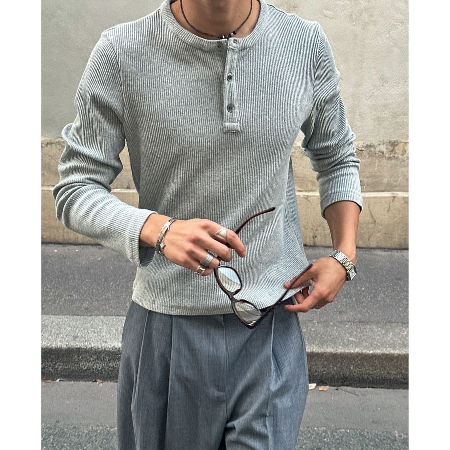 KAOS SANGHAI WAFFLE KNIT LENGAN PANJANG TERLARIS/KAOS WAFFLE KANCING 3 PANJANG UNISEX