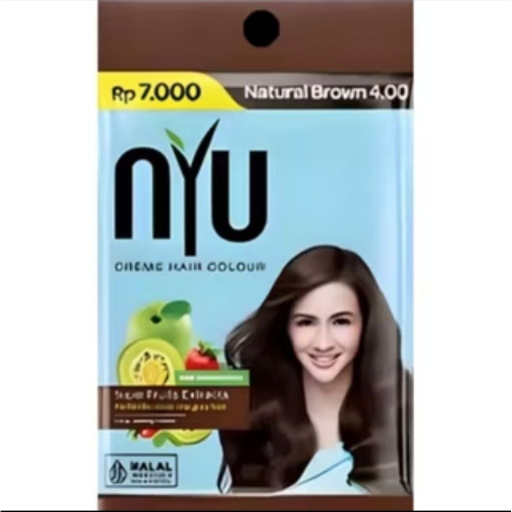 Nyu Hair Colour Sachet 20 ml 1box isi 4 pcs Natural Brown - Pewarna Rambut