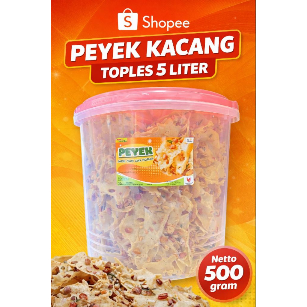 Peyek Kacang Jadul Toples 5 Liter / 500gr – Peyek Renyah Gurih Tahan Lama – Cemilan Kacang Asli / Re