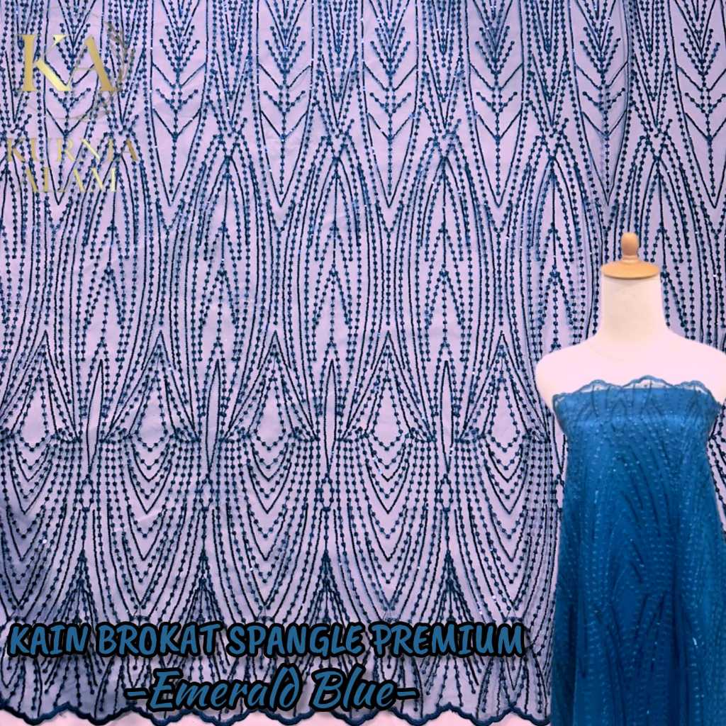 ½ meter Kain Brokat Brukat Bordir Spangle  / Tile Pyramid /Tile Payet Spinkle  warna EMERALD BLUE Mo