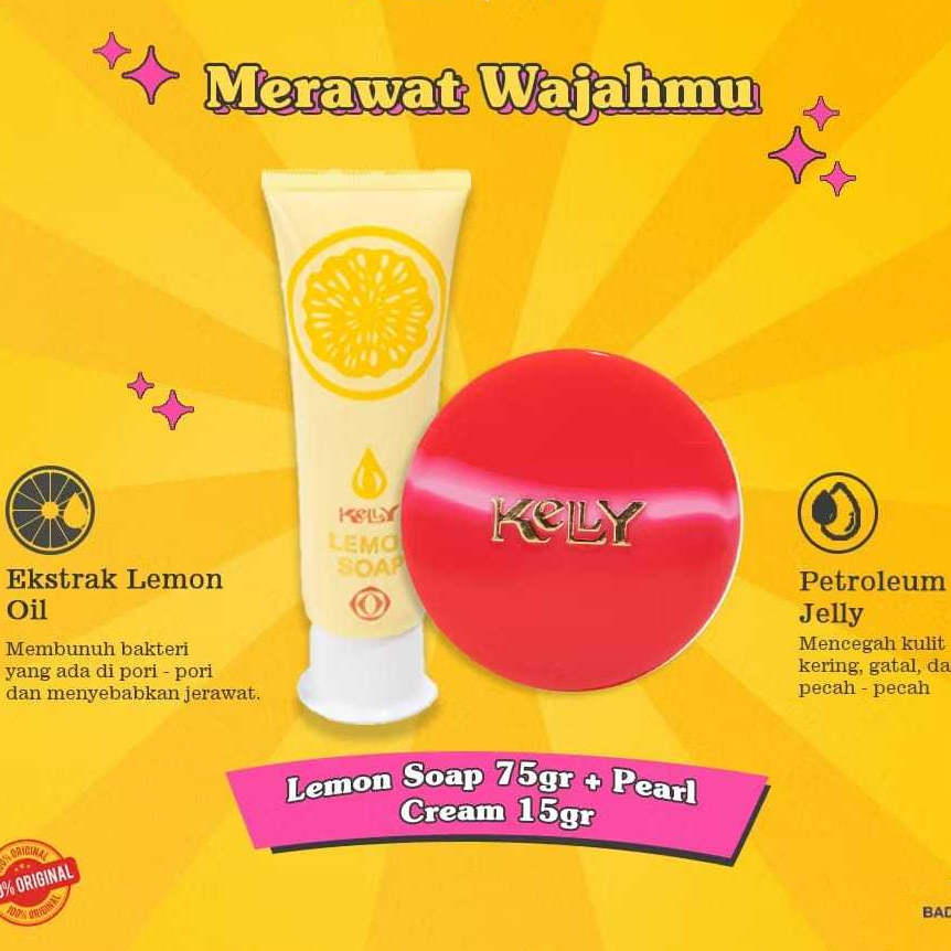 PAKET BUNDLE ] Kelly Lemon SOAP  75 gr &  Kelly Pearl CREAM 15 gr