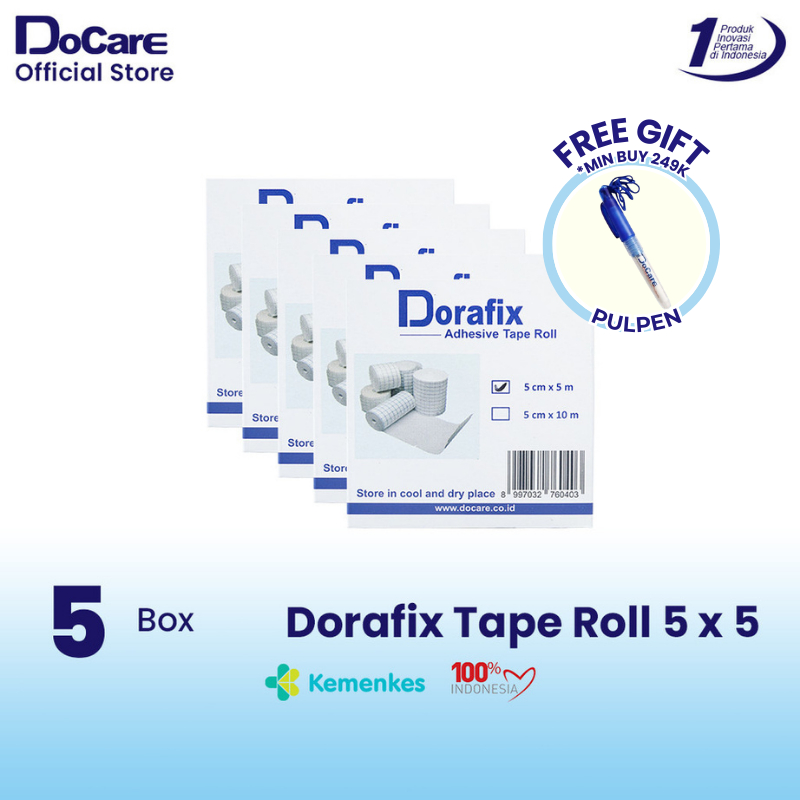 [Promo Bundling 5 Pack] Dorafix  Adhesive Tape Roll 5 x 5 Perban Pembalut Luka Plester Jahitan
