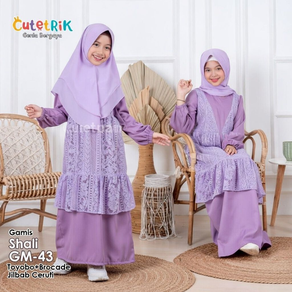 Gamis Anak Perempuan Brokat Premium Set Jilbab l Size L 4–6 Tahun l Baju Pesta realpic ready