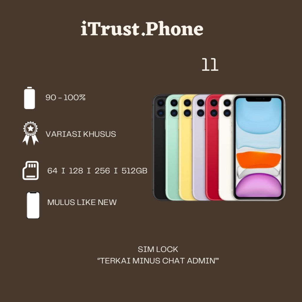iphone 11 Second Fullset 100% Ori – Bisa Game/Live/Video– Minus–  64GB/128GB/256GB Kondisi Mulus
