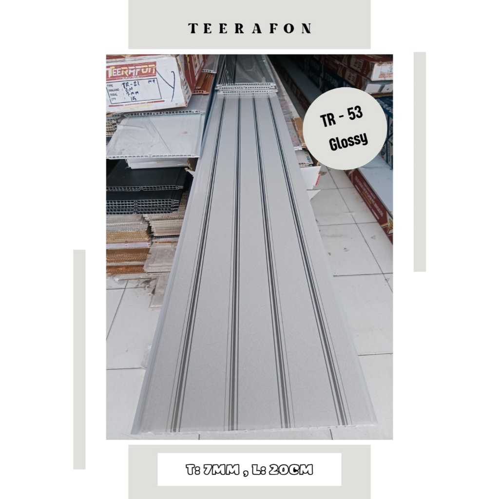 (PERDUS) plafon PVC motif putih garis glossy Terafon TR 53 tebal 7mm