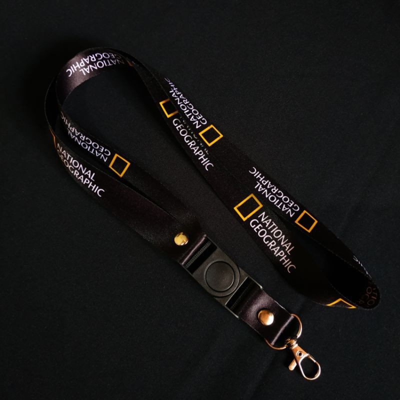 Tali Lanyard National Geographic Hitam / Tali Gantungan ID Card Pods Kunci Premium