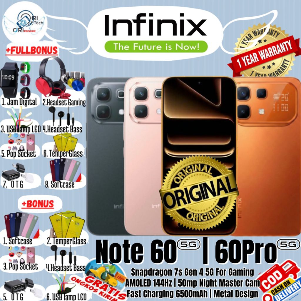 INFINIX NOTE 60 5G | NOTE60 PRO 5G 8/256 Ram upto 16GB 50mp Night Master Camera 100% ORI GARANSI RES